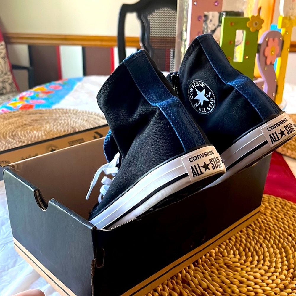 Brand new, never worn Converse black/Navy Chuck Taylors.